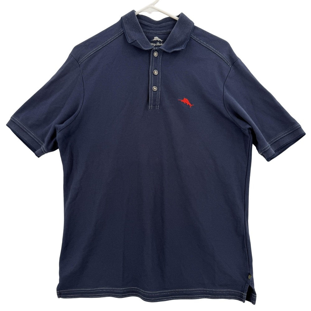 Tommy Bahama Polo Shirt‎ Mens Small Navy Blue Supima Pique Embroidered Marlin